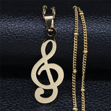 Aesthetic Music Note Heart of Treble Clef Stainless Steel Necklace for Women Men Gold Color Musical Chain Jewelry Collar N1135