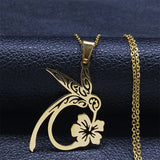 Bird Hummingbird Flower Necklace for Women Men Stainless Steel Gold Color Animal Pendant Necklaces Jewelry Collar Colibri N4626S