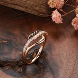 Fashion 2 Rows Black Natural Zircon Rings for Women Luxury 585 Rose Gold Vintage Cross Ring Fine Wedding Jewelry 2021 New